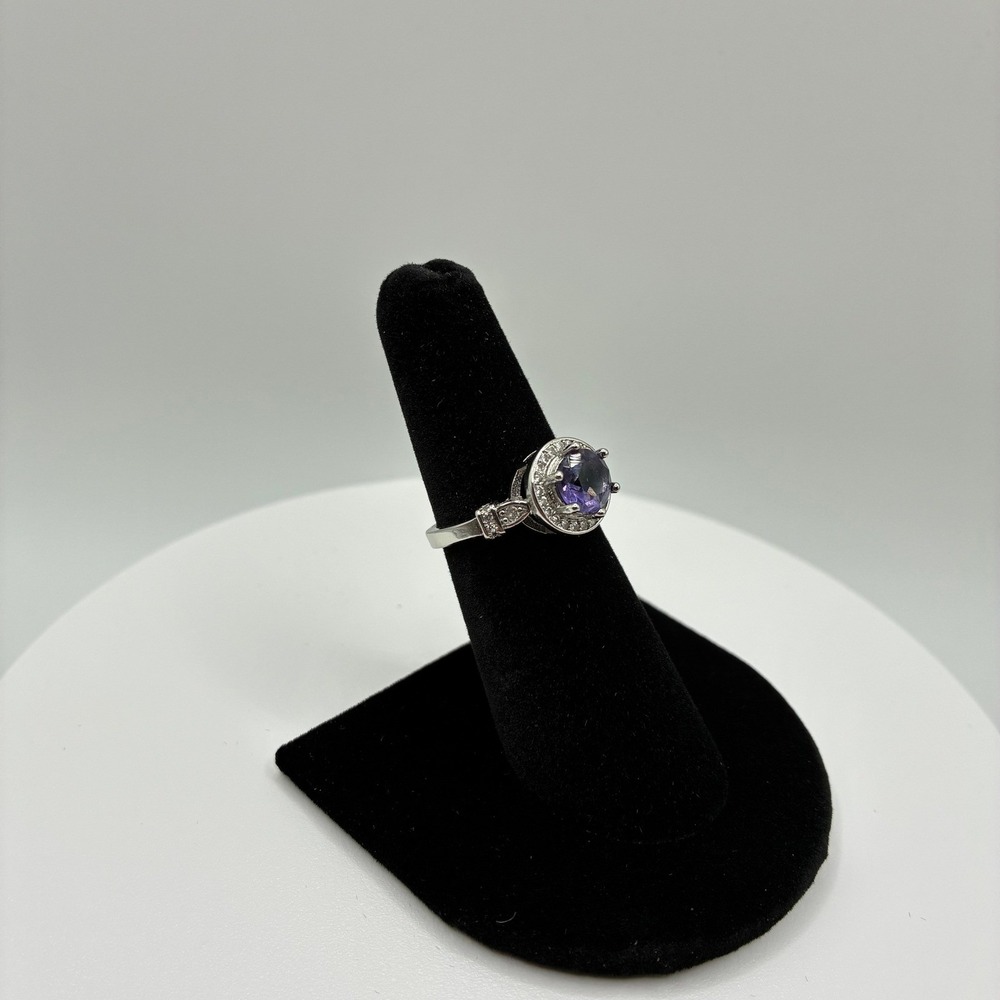 Women's Ring Size 5.75 Silver Purple Halo Round Stone Cocktail Statement - Picture 3 of 5